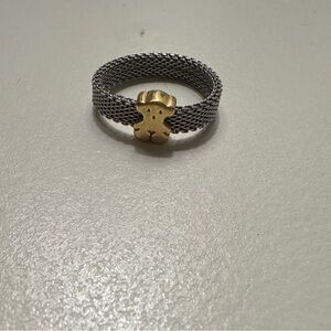 Tous Gold And Steel Icon Mesh Ring. Size 7. 18k Yellow Gold.